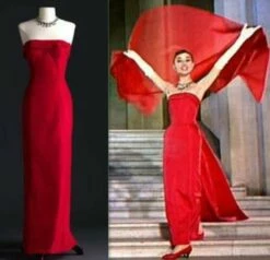 Audrey Hepburn As Jo Stockton Red Dress In Funny Face With Shawl