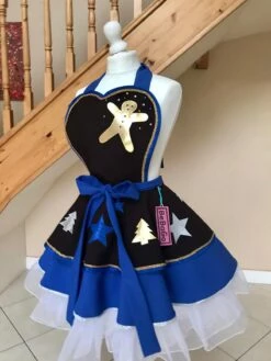 Festive Brown And Royal Blue Christmas Apron Cosplay Costume -EpicCosplay Shop ChristmasApron 7