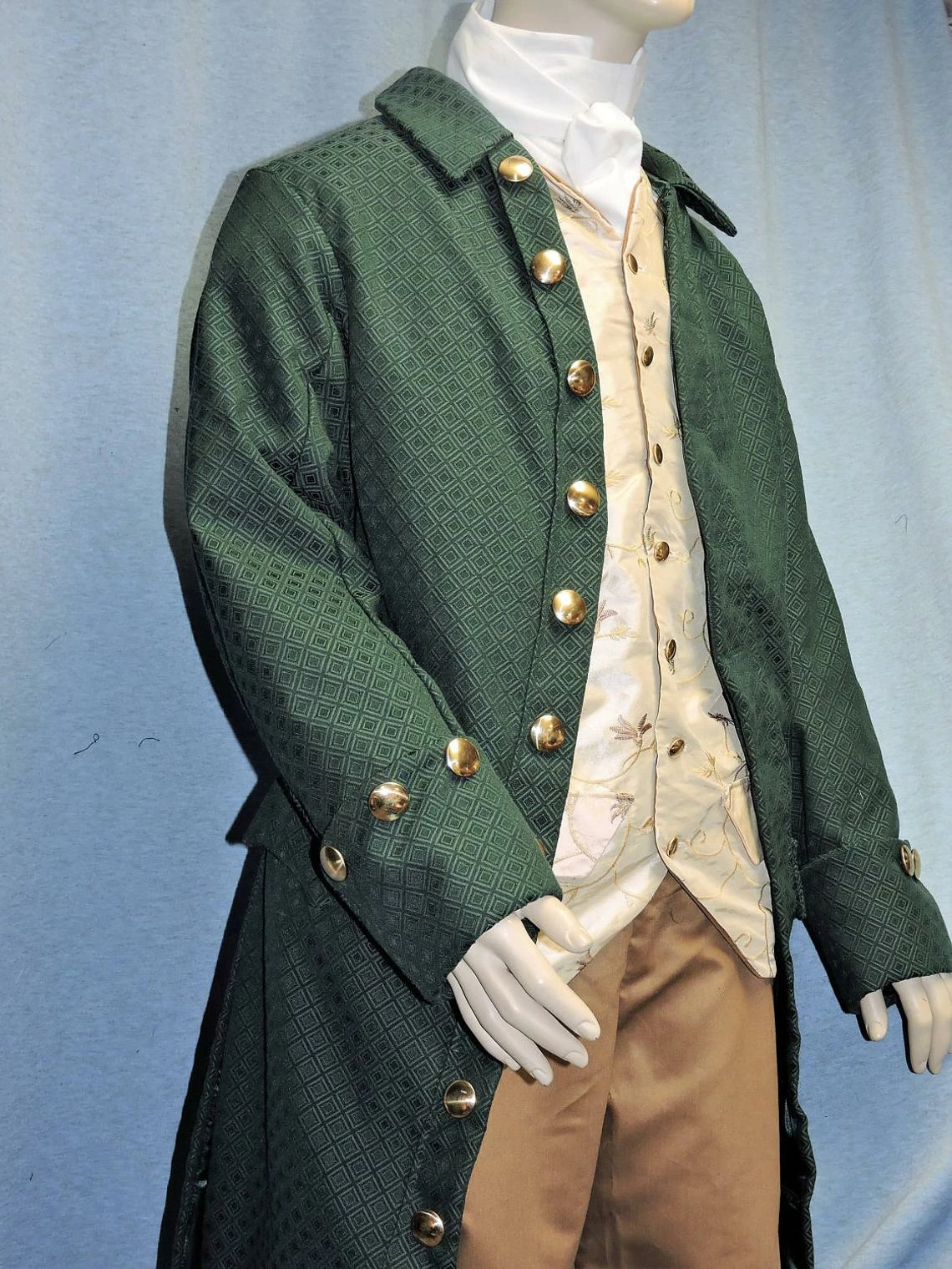 Colonial Victorian Edwardian Frock Coat Waistcoat Or Vest Shirt Cravat Jabot And Breeches