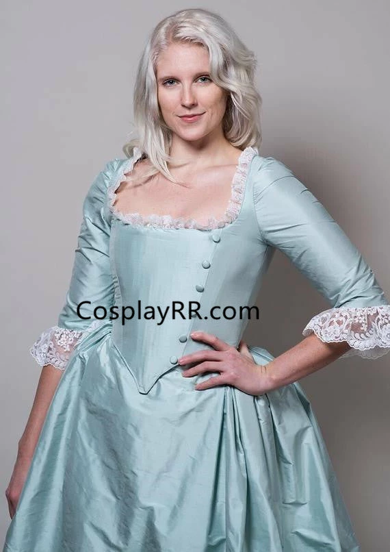 Eliza Schuyler Blue Colonial Dress Cosplay Costume 5 Eliza Schuyler Blue Colonial Dress Cosplay Costume - Image 3