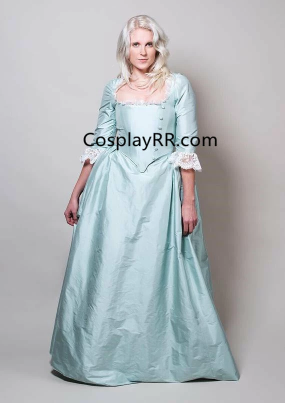 Eliza Schuyler Blue Colonial Dress Cosplay Costume 3 Eliza Schuyler Blue Colonial Dress Cosplay Costume
