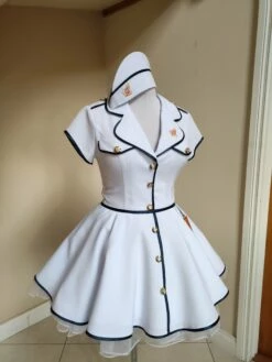 Nautica Rockabilly Dress, Navy Military Lady Dress With Hat Militarily Side Cap