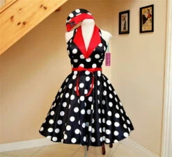 Polka Dots Black & White Pin Up Dress Rockabilly Dress